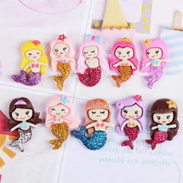 20 pièces en résine, jolis composants de sirène mixtes, petite fille princesse, Cabochon à dos plat, Scrapbook Kawaii, embellissements DIY, accessoire 193N