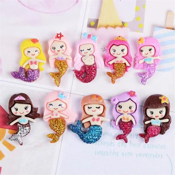 20 pièces résine joli mélange de composants de sirène petite fille princesse Flatback Cabochon Scrapbook Kawaii bricolage embellissements accessoire 305R