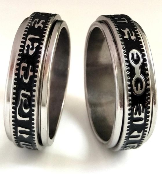 20 piezas Escrituras budistas talladas retro Las seis palabras Mantra Spin Anillo giratorio de acero inoxidable Hombres Mujeres Joyería afortunada única B8958937