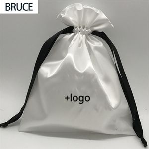 20 piezas bolsas de regalo de satén embalaje personalizado bolsas de joyería maquillaje fiesta caramelo seda cordón bolsita bolsillo reutilizable saco estampado 220704