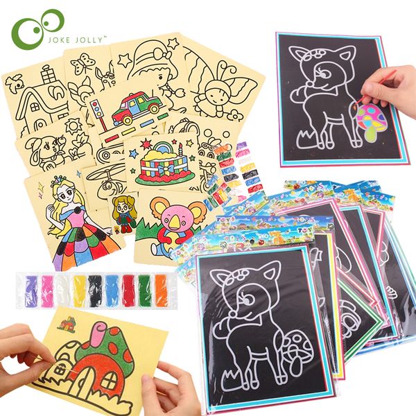 20 Unids/set 10 Unids/set Magic Scratch Art Doodle Pad Sand Draw Pintura Tarjetas Aprendizaje Educativo Temprano Juguete educativo creativo para niños