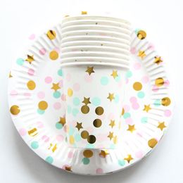 20 stks / set Kleurrijke Gestreepte Papier Cupplaten Weddiing Verjaardag Decoratie Baby Showerfestival voor Kinderen Servies Feestartikelen