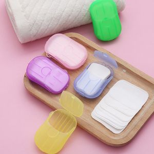 20pcs / set jetable en boîte savon papier portable aromathérapie lavage à la main bain voyage mini savons emballés base salle de bain accessoires DHL