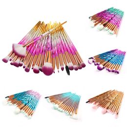 20 stks / set oogschaduw make-up borstels kit diamant cosmetische schoonheid tools wenkbrauw oog bladeren hoekig mengen voering borstel gezicht poeder 6 kleuren