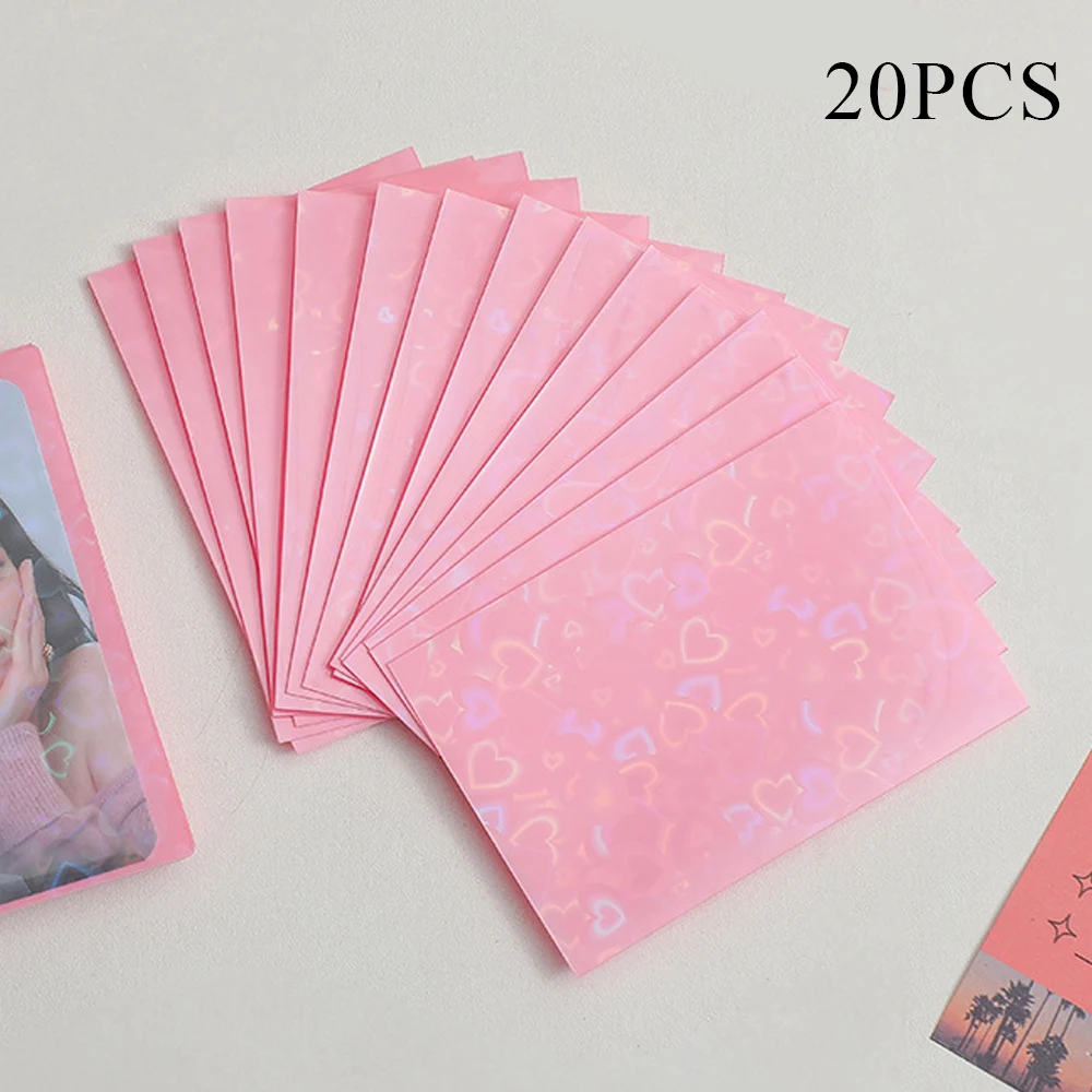 20pcs/set Laser Love Holographic Foil Protective Film Idol Photocard Sleeves Candy Color Card Holder Laser Flashing Card Sleeves
