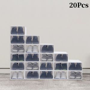20 pièces ensemble de boîtes à chaussures rangement pliable en plastique transparent organisateur de maison pile de support 240222