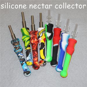 20 stks siliconen Nectar Concentraat rook Pijp waterpijpen met 14mm GR2 Titanium Tip Dab Stro Booreilanden quartz tips DHL