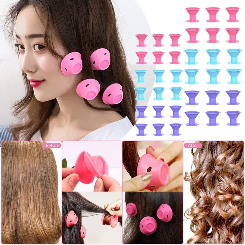 20pcs Soft Rubber Silicone Heatless Hair Curler Twist Rollers Clips No Heat Curls DIY Styling Tools for Girl