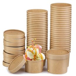 20 stuks Soepkoppen Papier Kraft Containers Kommen Wegwerp Porridgelids Cup Kartonnen Afhalen 240108