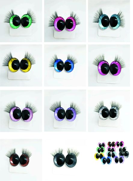 20 pièces yeux étranges 12mm 14 16 18 20 25 30mm dessin animé 3D paillettes jouet yeux de sécurité avec plateau de cils noir pour poupée-Q11 240222