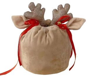 20pcs Stuff Sacks Christmas Candy Antlers Sac de rangement avec tête de bois