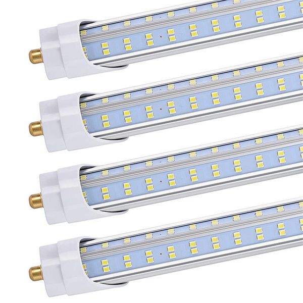 Tubo de luz LED 20 piezas T8 T10 T12, 8 pies, 120W, 6500K, 13000 lúmenes, Base FA8 de un solo Pin, forma de V, cubierta transparente, derivación de balasto, Dual-E292l