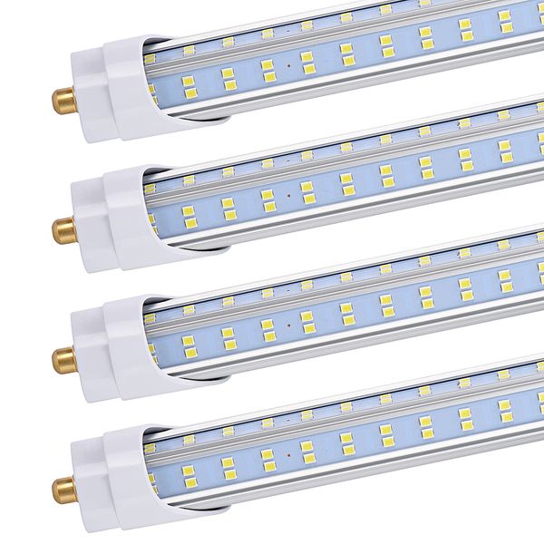 Tubo de luz LED 20PCS T8 T10 T12, 8 pies, 120 W, 6500 K, 13000 lúmenes, base FA8 de un solo pin, forma de V, cubierta transparente, derivación de balasto, alimentación de doble extremo