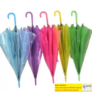 20PCS Parapluies transparents Parapluies en PVC transparent à long manche 6 couleurs LL