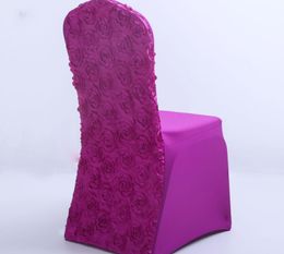 20 stks Universele bruiloft stoelhoezen stretch 3D rozet spandex stoel cover rood wit goud voor hotel party banket groothandel SN1816