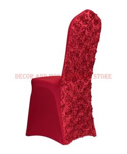 20pcs Couvertures de chaise de mariage universelles Stretch 3D Rosette Spandex Couvre de chaise rouge or rouge or pour le banquet El Party Whole7680620