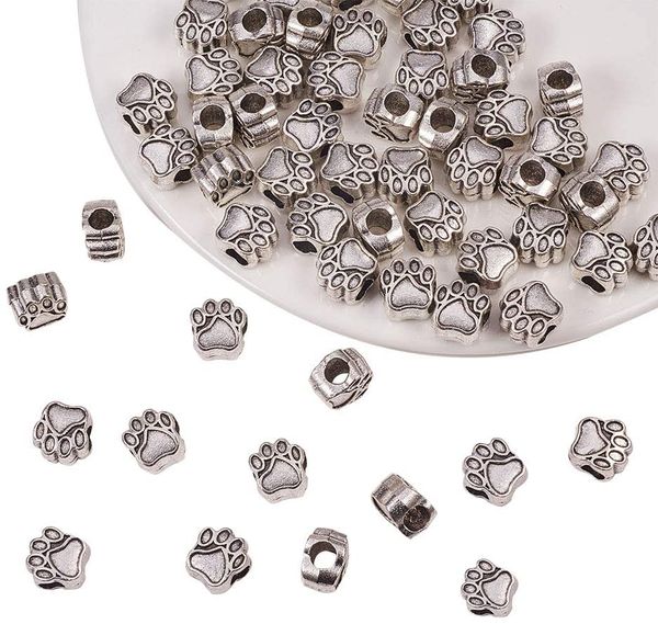 20pcs Vintage Patilla de perros Peads Beads Big Hole Tibetan Footprint Beads para hallazgos de joyas de pulsera europea Diy