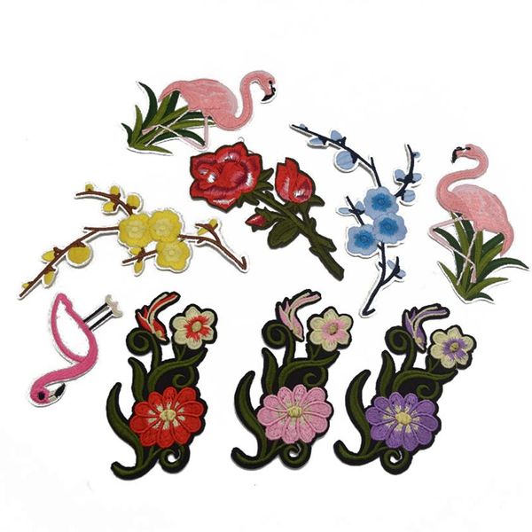 20 pièces WholeRetail à commander fer brodé sur Patch Rose florwers flamingo patchs applique2999