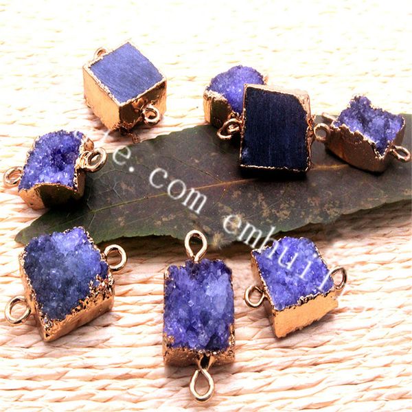 20 Pcs En Gros Freeform Carré Druzy Connecteur Brut Agate Quartz Pierre Lien Charme Double Bail Connecteur Pendentif avec Or Plaqué Bord