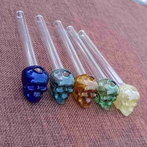 6 pulgadas Skull Design Glass Oil Burner Pipe Multi-Colors Hand Pipe Tubo recto Pyrex Bubbler Accesorios para fumar Tabaco Herramientas para Dab Rigs