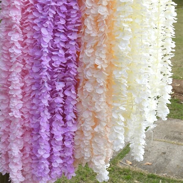 Guirnalda de 20 piezas de glicinia, vid de flores de seda Artificial para el hogar, decoración de jardín de boda blanca, flores falsas de pared colgantes de ratán 220406