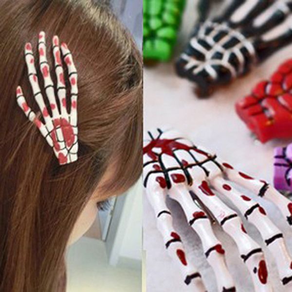 20 Unids Mujeres Moda Barrettes Decoración de Halloween Zombie Esqueleto Garras Horquilla Calavera Mano Pinza de Pelo Punk Horror Barrette 13 Colores Accesorios