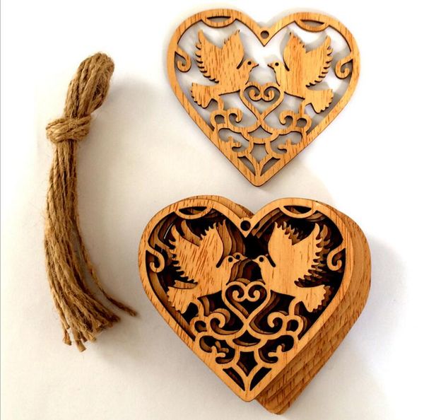 20 pièces en bois creux amour oiseau pendentif ornement perles pour ornements de Table décoration de mariage accessoires de photographie