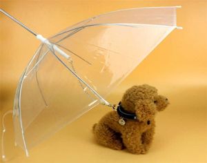 20PCSDHL Transparent Transparent Parapluie Pour Animaux De Compagnie Construit En Laisse Chien Chiot Marche Neige Pluie Garder Les Animaux De Compagnie Parapluies En Plastique Secs 1351764