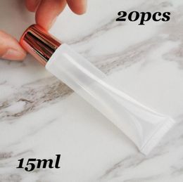 20pcslot 15ml Maquillaje Squeeze Rose gold Top Vacío Lipgloss Lápiz labial Tubo transparente Brillo de labios Envase suave para cosméticos DIY 5904018