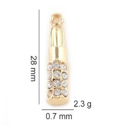 20pcslot 28x07mm Goldsilver Color Lipstick Hang hanger Charms geschikt voor glasmagnetisch geheugen drijvend medaillet3753694