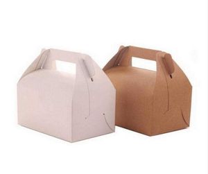 20PCSlot Blank Gable Bruine Witte kleur Hestig cadeau papier Kartonnen dozen voor trouwfeestje Baby Shower Cake Packaging Y04733012