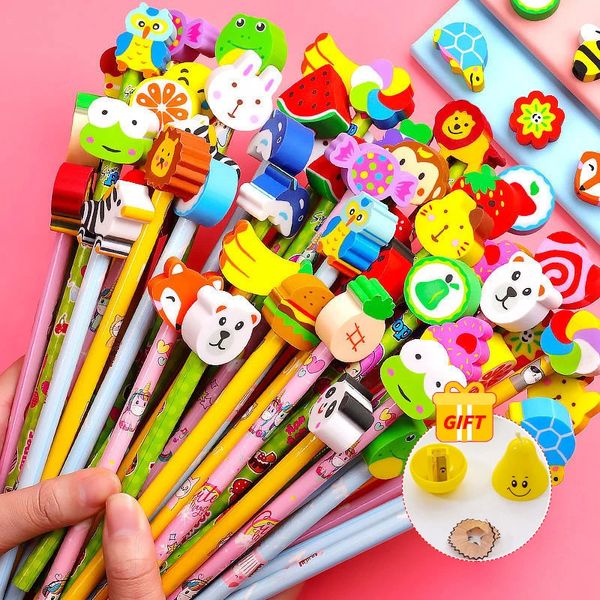 20PcsLot dessin animé mignon HB crayons avec tête de gomme Kawaii pour papeterie pour enfants enfants dessin stylo d'écriture fournitures scolaires 240124