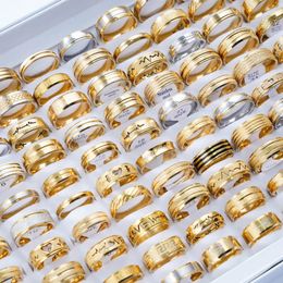 20 StuksLot Mode Vergulde Frosted Holle Streep Rvs Ringen Voor Mannen Vrouwen Sieraden Accessoires Party Geschenken 240125