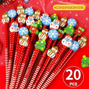 Lote de 20 unidades de lápices navideños Kawaii, regalos con cabeza en E de dibujos animados, suministros escolares, bocetos, escritura, dibujo, papelería 240124