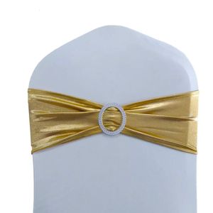 20PCSLOT Metallic Gold Silver Chair Bands Decoration Decoration Spandex Sashes Bow for Party Event El Banquet Home 240513