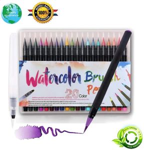 20PCSset couleurs Art marqueur aquarelle pinceau stylos pour fournitures scolaires papeterie dessin coloriage livres Manga calligraphie 240307