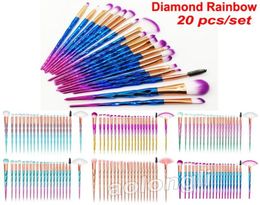 20 unidsset Conjuntos de pinceles de maquillaje de diamante Sombra de ojos Pestañas Pincel para labios Cara Licuadora Cepillo Corrector en polvo Kit de pinceles de maquillaje Tool1585977