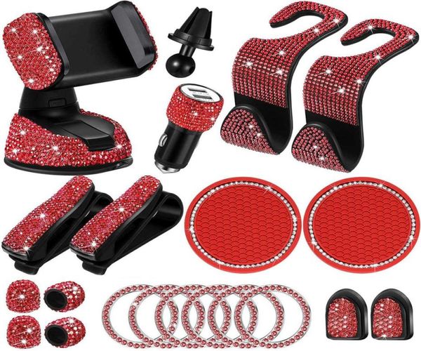 Juego de 20 piezas de soporte para teléfono de coche con diamantes de imitación, accesorios universales ostentosos para coche para mujer, ganchos interiores para coche, juego de almohadillas adhesivas Pink2322019