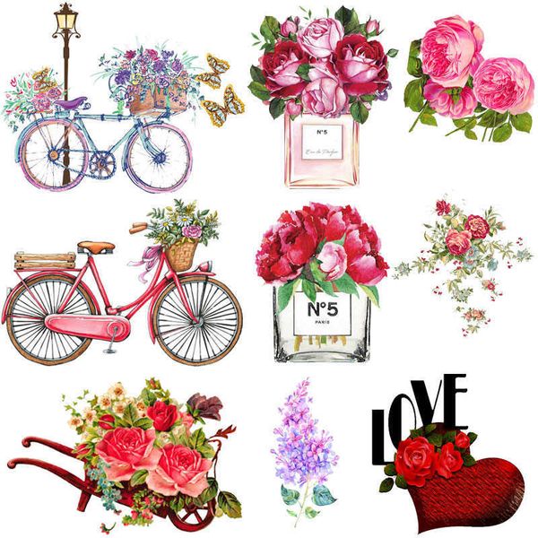20PSCSewing Notions Tools Nuevo parche de rosa roja en la ropa Transferencia de planchado de bicicletas para adhesivo térmico Mujeres perfume sticker P230524