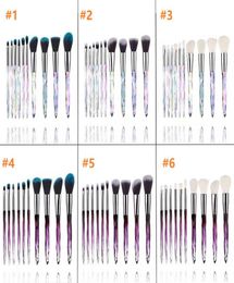 20set diamantvorm regenbooghandgreep 10 st make -upborstels set professionele fundering kristallen diamantgreep make -up borstel 6styles i3383703