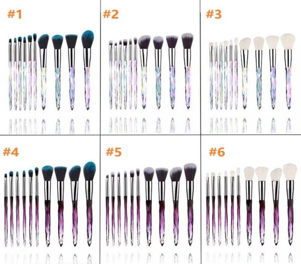 20set Diamond Shape Rainbow Handle 10pcs Makeup Brushes Set Foundation Professional Crystal Diamond Handle Makeup Brush 6styles I3616875