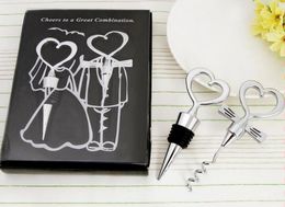 20sets 40pcs ouvre-bouteille de vin coeur en forme de coeur Grande combinaison tire-bouchon et bouchons en forme de coeur de mariage Favors Gift7687648