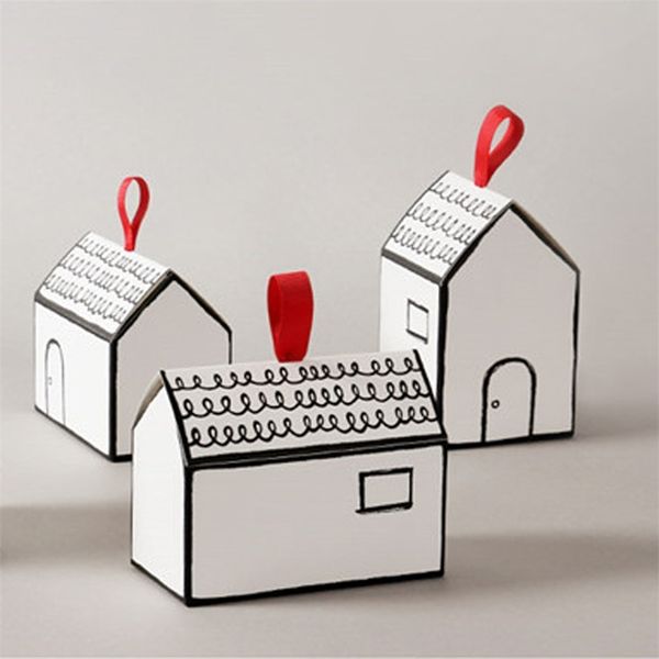 20sets boîte-cadeau en papier forme de maison blanche paquet cadeau boîte de bonbons cookie avec ruban rouge faveurs de mariage boîte fête de Noël approvisionnement 220420