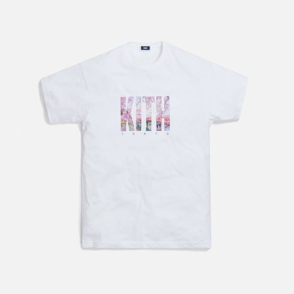 20ss Kith camiseta Tokyo Landmark Cherry Blossoms Monte Fujimen Hombres Mujeres Top Tees Alta calidad Fasion Hip-hop camiseta