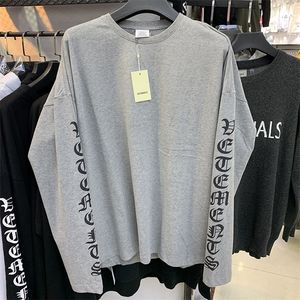 20ss Vetements Lettre Imprimer T-shirts À Manches Longues Hommes 1 1 Qualité Automne Hiver 100% Coton Vetements Chemise 220408