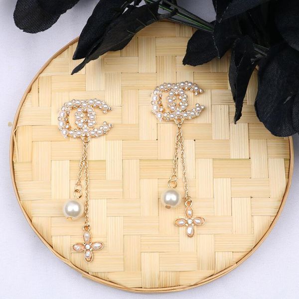 20style 18k plaqué or marque designers lettres boucles d'oreilles géométrique marque de luxe femmes strass perle boucle d'oreille pour la fête de mariage bijoux accessoires cadeaux