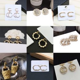 20 stijl 18K Vergulde Luxe Merk Ontwerpers Letters Stud Geometrische Vrouwen Lange Kristal Strass Parel Oorbel Bruid Bruiloft Sieraden