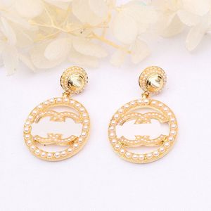 20style 18K Plaqué Or Designer De Luxe Double Lettre Boucle D'oreille Mode Femmes Grand Bijoux Ronds Boucle D'oreille De Noce Cadeau Bijoux