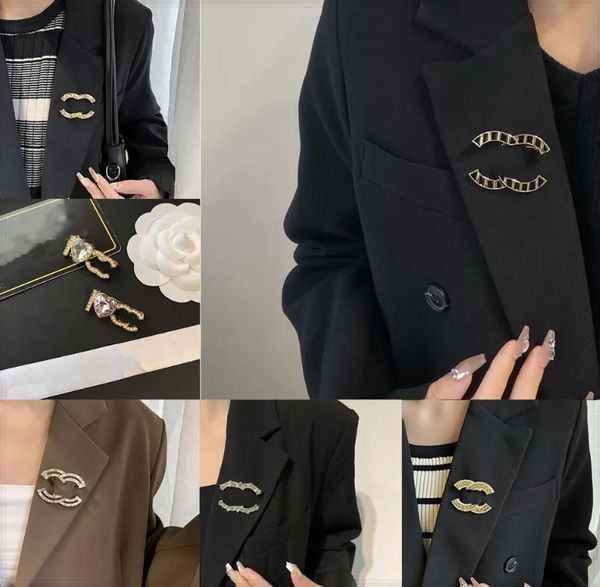 20Style Luxury Designer 18K Gold plaqué lettre de marque Brooches Femmes Men Crystal Rimestone Bijoux en acier en acier inoxydable Pin d'époux de fête