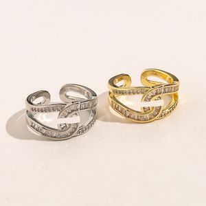 20 stijl eenvoudige merkontwerperring 18K verguld zilver Letterbandringen voor mode Damessieraden Diamanten ring Open verstelbaar Damescadeau
